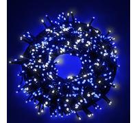 Luccika Guirlande LED Intérieur/Extérieur, 5mm, 8 Modes d'Éclairage, Contrôleur 31V avec Mémoire, IP44 Étanche, Câble Vert, pour Noël, Fêtes et Décorations (Blanc Glacé + Bleu, 5M 100LED)