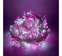 Luccika Guirlande lumineuse LED 31V avec 8 effets lumineux et minuterie, guirlande lumineuse de Noël pour sapin et extérieur IP44, câble transparent (Blanc Glacé + Rose, 15M 300LED)