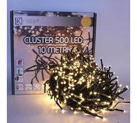 Luccika, Lumières à grappe Cluster blanc chaud, 10 mètres, 500 LED de Ø 3 mm, guirlande lumineuse pour sapin de Noël, 4 effets de lumière, télécommande, minuteur, câble vert IP44, utilisation