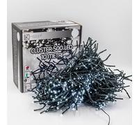 Luccika, Lumières à grappe Cluster blanc glacé, 10 mètres, 500 LED de Ø 3 mm, guirlande lumineuse pour sapin de Noël, 4 effets de lumière, télécommande, minuteur, câble vert IP44, utilisation