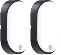 Luceco Eco Luminaire LED Extérieur à Capteur de mouvement PIR, Éclairage Extérieur Décoratif, Ovale, Noir, IP54, 10W, 700 lm, 4000 K, EBEO10P40 (Lot de 2)