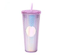 LUCHONG Gobelet à Eau de Grande capacité de 710 ML/24 OZ gobelet en Plastique réutilisable entièrement clouté Mat avec Paille à Couvercle Anti-Fuite à Large Ouverture
