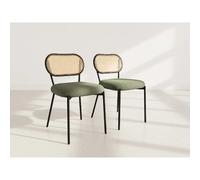 Luciano - lot de 2 chaises cannage - dossier arrondi - en tissu bouclette - Vert Kaki