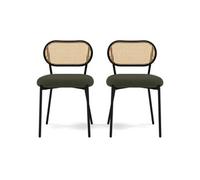 Luciano - lot de 2 chaises cannage - dossier arrondi - en tissu bouclette - Vert Kaki