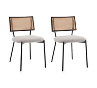 Lisa design – Lot de 2 chaises Luciano – Cannage, tissu bouclette – Beige