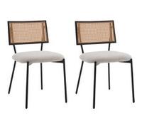Lisa design – Lot de 2 chaises Luciano – Cannage, tissu bouclette – Beige