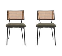 Luciano - lot de 2 chaises cannage - en tissu bouclette - Vert Kaki