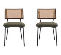 Lisa design – Chaises Luciano lot de 2 – Cannage en tissu bouclette Vert kaki