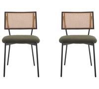 Lisa design – Chaises Luciano lot de 2 – Cannage en tissu bouclette Vert kaki