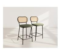 Luciano - lot de 2 tabourets cannage - dossier arrondi - en tissu bouclette - Vert Kaki