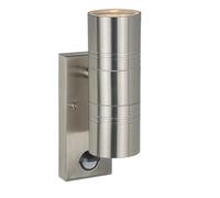 LUCIDE ARNE-LED IR - Spot mural/Applique mural Intérieur/Extérieur - Ø 6,3 cm - LED - GU10 (MR16) - 2x5W 2700K - IP44- Détecteur De Mouvement & Jour/Nuit - Chrome Dépoli