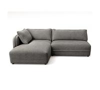 Lucien - Canapé d'angle gauche 5 places en tissu bouclette - Gris