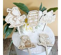 Luck and Luck Lot de 5 décorations de gâteau personnalisées Winnie l'ourson pour fête d'anniversaire d'enfant en bois