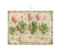 Luck & Love Tapis de séchage pour comptoir de cuisine, tapis absorbant en microfibre motif trèfle vert, 45,7 x 61 cm