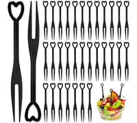 Luckaide Lot de 200 Fourchettes à Fruits en Plastique Noir, Mini Fourchettes à Frites et Pics à Fruits pour Bento, Dimensions 9 cm
