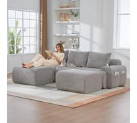 luckdect 268cm Canapé d'angle en U, Canapé 3 Places avec 2 Poufs, Canapé Modulaire avec Porte-Boissons et Poche de Rangement Latérale, Canapé Compressé en Velours Côtelé pour Salon