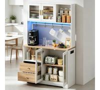 luckdect Buffet Cuisine avec LED,178 cm Haut Armoire de Cuisine avec 4 Portes,2 Tiroirs,5 Attaches,2 Étagères Ouvert Rangement pour Salle à Manger Salon,Vaisselle,Ports USB