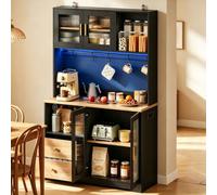 luckdect Buffet Cuisine avec LED,178 cm Haut Armoire de Cuisine avec 4 Portes,2 Tiroirs,5 Attaches,2 Étagères Ouvert Rangement pour Salle à Manger Salon,Vaisselle,Ports USB