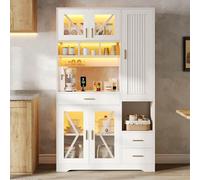luckdect Buffet De Cuisine De 185 × 105 × 40 Cm avec Station De Recharge,Meuble De Rangement De Cuisine avec Plan De Travail,Grande Armoire De Cuisine avec éTagèRes RéGlables Et Tiroirs,pour Le Salon
