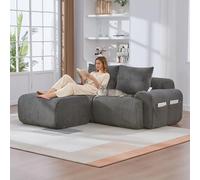 luckdect Canapé d'angle 200cm, Canapé 2 Places avec 1 Poufs, Canapé Modulaire avec Porte-Boissons et Poche de Rangement Latérale, Canapé Compressé en Velours Côtelé pour Salon