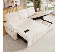 luckdect Canapé d'angle Convertible en L 208x131x88 cm-Canapé 3 Places avec Méridienne Réversible,Canapé Lit,Rangement,Ports USB/Type-C,Tissu Chenille,Beige