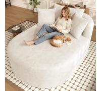 luckdect Canapé-Lit 1 Place, Fauteuil Relax Ovale Ovale Compressé, Méridienne en Corduroy, Assise Profonde, Mousse à Rebond, Canapé de Sol, Fauteuil inclinable pour Salon, Chambre, Beige