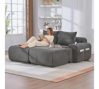luckdect Canapé Lit 200cm, Canapé 2 Places avec 2 Poufs, Canapé Modulaire avec Porte-Boissons et Poche de Rangement Latérale, Canapé Compressé en Velours Côtelé pour Salon