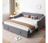 luckdect Canapé lit 90x190 cm avec lit gigogne, Prise électrique et Poche de Rangement en Bois, lit Banquette, Cadre de lit 1 Personnes 90x190 avec sommier à Lattes,Velours