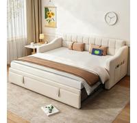 luckdect Canapé lit 90x190 cm avec lit gigogne, Prise électrique et Poche de Rangement en Bois, lit Banquette, Cadre de lit 1 Personnes 90x190 avec sommier à Lattes,Velours