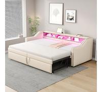 luckdect Canapé Lit Convertible 90/180x200 cm avec LED Light and USB Port,canapé lit 2 Places Convertible Multifonctionnel,canapé lit,sommier à Lattes,Extensible,sans Matelas, Tissu Linen
