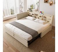 luckdect Canapé Lit Extensible 90/180x200cm avec Rangement,Lit Gigogne,6 Compartiments,Ports USB Type-C, Multifonction pour Salon et Chambre,Cadre de Lit Double pour Adulte,Ados et Invité
