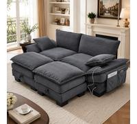 luckdect Canapé Modulaire 190cm, Canapé 2 Places avec 2 Poufs-DIY Libre, Canapé-lit en Velours Côtelé avec Ports USB-C et Poches Latérales, Assises Larges, Canapé Sectionnel pour Salon