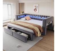 luckdect Lit Banquette,Canapé-Lit Extensible,2 Tiroirs et Compartiments de Rangement,LED,Ports USB et Type-C