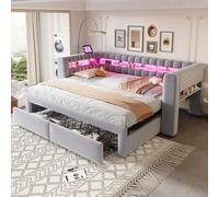 luckdect Lit Banquette,Canapé-Lit Extensible,2 Tiroirs et Compartiments de Rangement,LED,Ports USB et Type-C