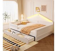 luckdect Lit Cabane Enfant 140x200cm, Canapé lit avec Bande Lumineuse, 2 tiroirs, Barrière et Sommier à Lattes Solide Style, lit Double Enfant pour Chambre de Garçons Filles