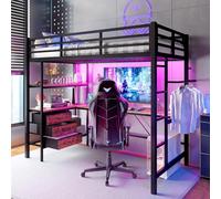 luckdect Lit Mezzanine 90x200 avec Bureau, 3 Tiroirs, Étagères, Cintre et Port USB, Garde-Corps Sécurisé - Lit Mezzanine 1 Place ou 2 Places pour Adolescent et Adulte (Black,90 * 200cm)