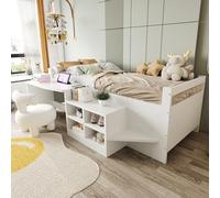 luckdect Lit pour Enfant, Canapé Lit 90x200 cm, lit Bureau et Espace de Rangement, Cadre de Lit 90x200 cm avec 2 Ports USB et Une Prise Ronde Standard, Lits Coffre, Lit Une Place (sans Matelas)