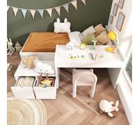 luckdect Lit Simple 90x200cm avec 2 Tiroirs - Multifonctionnel avec Bureau et Étagère- pour Chambre,Blanc