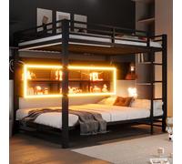 luckdect Lit superposé 140x200cm avec rangements intégrés et LED,Cadre en métal Robuste-Lit Mezzanine 2 Places pour Chambre d'ado et Adulte,Noir