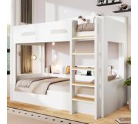 luckdect Lit superposé 90x200cm avec Prise USB intégrée,étagères latérales et rangements-Structure en Bois Robuste,pour Chambre d'enfant et ado,Blanc