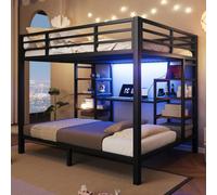 luckdect Lit Superposé Décalé en L 140x200 & 90x200 cm, Lit Mezzanine Double avec USB Type-C LED RGB, Échelle Rangement, Cadre Métal Robuste pour Chambre Enfant, Noir
