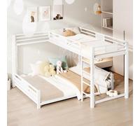 luckdect Lit Superposé en L 90x200cm+140x200cm,Métal Robusté,Barrières de Sécurité,Gain de Place,Idéal pour Ados et Adultes,Chambre Étudiante ou Invités,Blanc