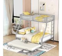 luckdect Lit Superposé Métal 90+140x200cm 3 Couchages, Lit Gigogne Très Solide Intégré 2 Échelles Protection Anti-Chute, Structure Acier Gain de Place pour Chambre Enfant et Adolescent, Argent