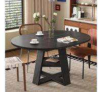 luckdect Table a Manger Extensible 110-150 x 110 cm, Table Ronde Extensible en Ovale pour 4-6 Personnes, Table de Salle à Manger avec Rangement et Étagère, Noir