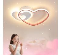 LUCKINHAND Plafonnier LED moderne en forme de cœur pour enfants - 28 W - Intensité variable - Avec télécommande - Pour garçons et filles - Dessin animé - Pour chambre à coucher - Rose - 40 cm