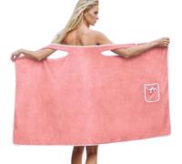 LUCKKY Jupe de Douche Portable pour Femme Grande Taille, Serviette de Bain, Peignoir de Bain pour Femme avec Poches, Serviette de Bain Femme Douce et Confortable, Kilt de Sauna Absorbante (Rose)