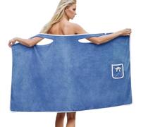 LUCKKY Jupe de Douche Portable pour Femme Grande Taille, Serviette de Bain, Peignoir de Bain pour Femme avec Poches, Serviette de Bain Femme Douce et Confortable, Kilt de Sauna Absorbante (Bleu)
