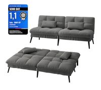 LUCKRACER Canapé-lit 3 places, avec fonction de couchage, housse futon, canapé-lit, canapé d'angle, 5 angles réglables, idéal pour appartements, salon, en tissu gris