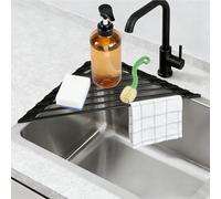 Luckwaii Petit égouttoir à vaisselle triangulaire enroulable avec revêtement en silicone, porte-éponge, évier, pliable, en acier inoxydable 304, organiseur au-dessus de l'évier