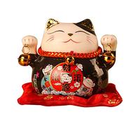 Lucky Cat Tirelire 4.5in Cat Figurine de Collection Exquis Cute Bring Luck Good Wish Céramique Fortune Cat Fengshui Cat Saving Pot Bureau Décoration d'affaires (Le Noir)